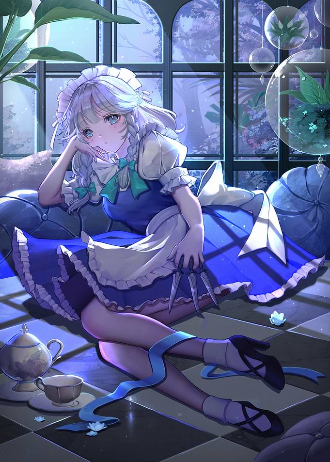 Anime Maid with Knives and Tea