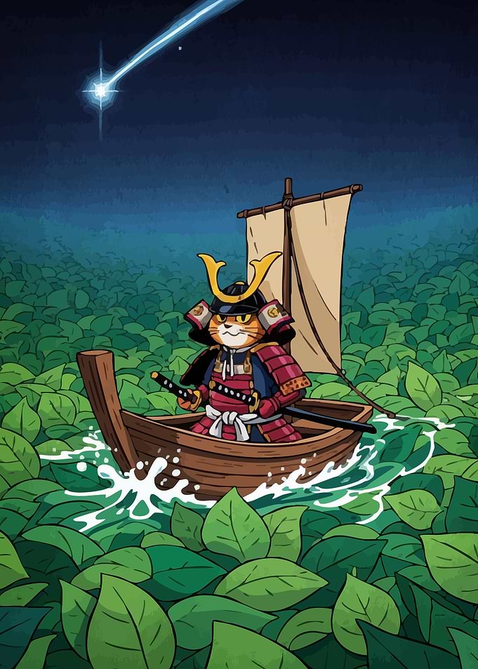 Samurai Cat Leafy Sea