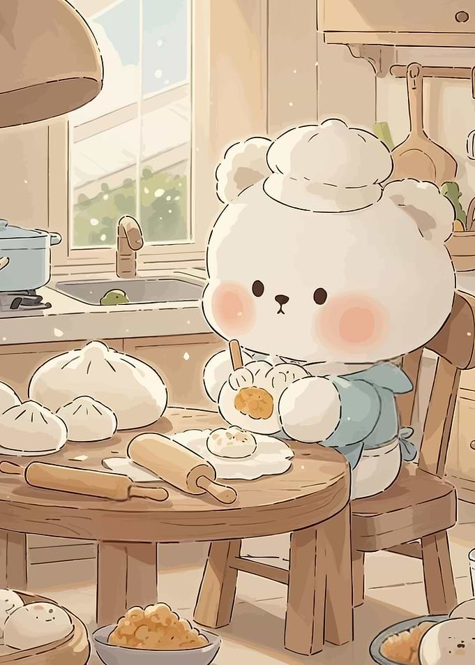 Bear Chef Making Dumplings