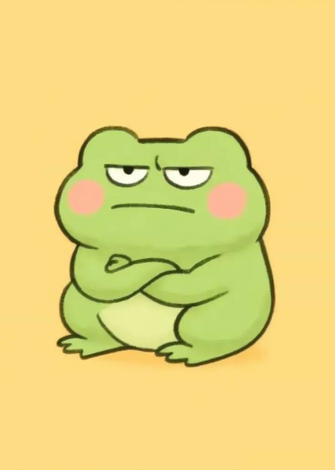 Grumpy Cartoon Frog with Arms Crossed