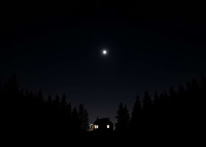 Night landscape with house and moon