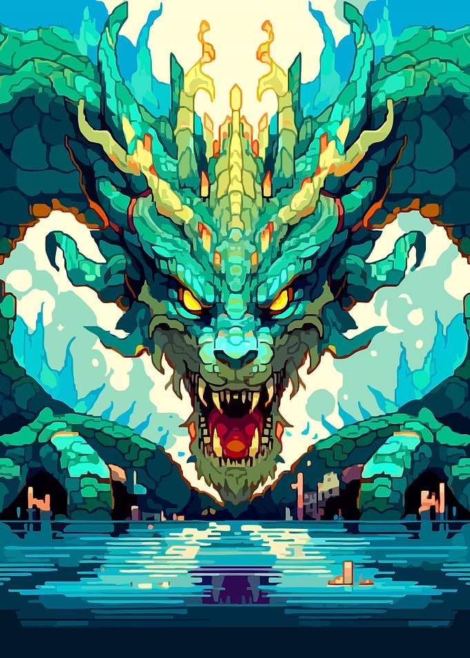Majestic Green Dragon Overlooking Water