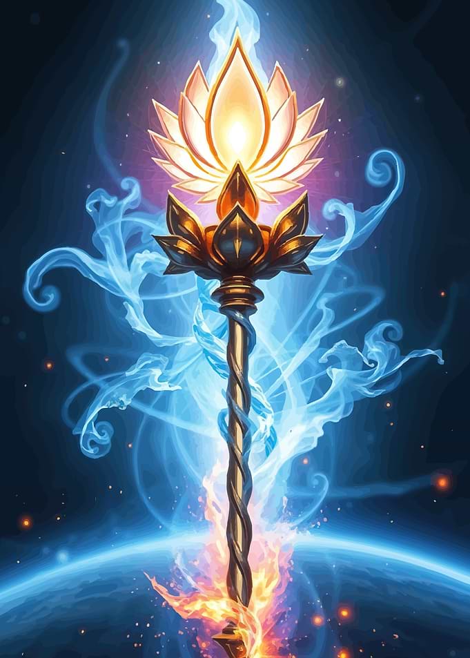 Mystical Staff Lotus Flames