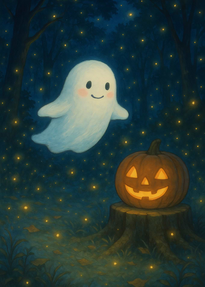 Cute Ghost and Pumpkin Lantern