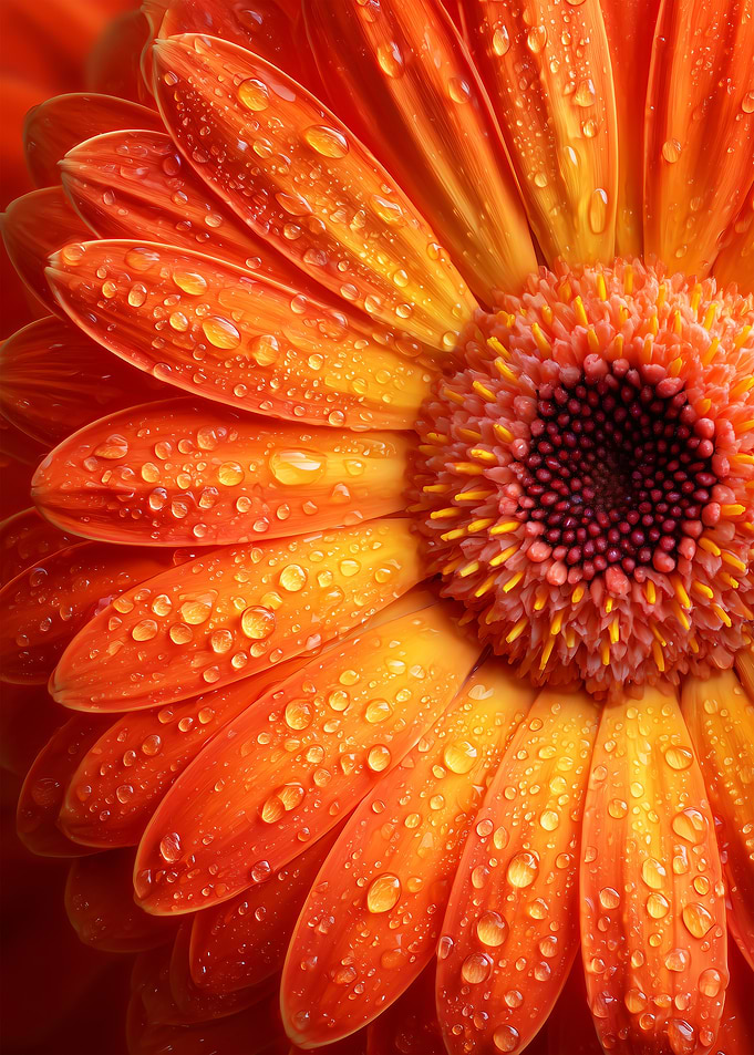Orange Gerbera Daisy with Water Droplets