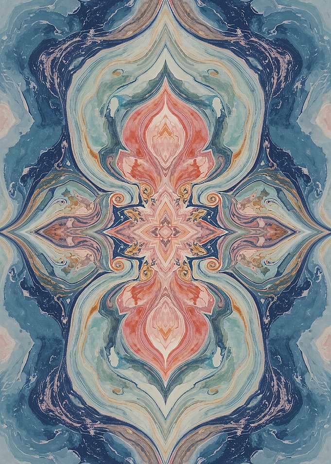 Symphony of Coral and Cobalt Marble