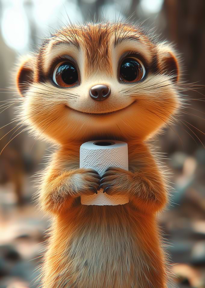 Cute Meerkat Holding Toilet Paper Roll