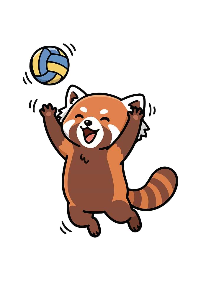 Red Panda Playing Volleyball Cartoon