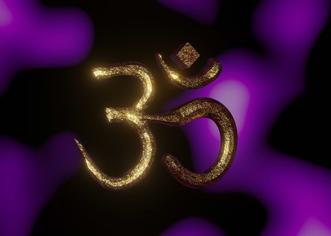 Golden Om Symbol on Purple Background