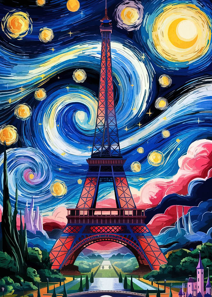 Eiffel Tower Starry Night Painting