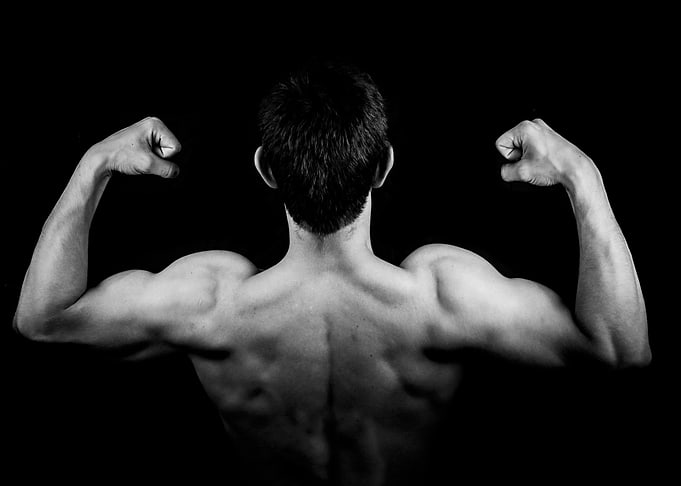 Monochrome Muscular Back Flexing Biceps