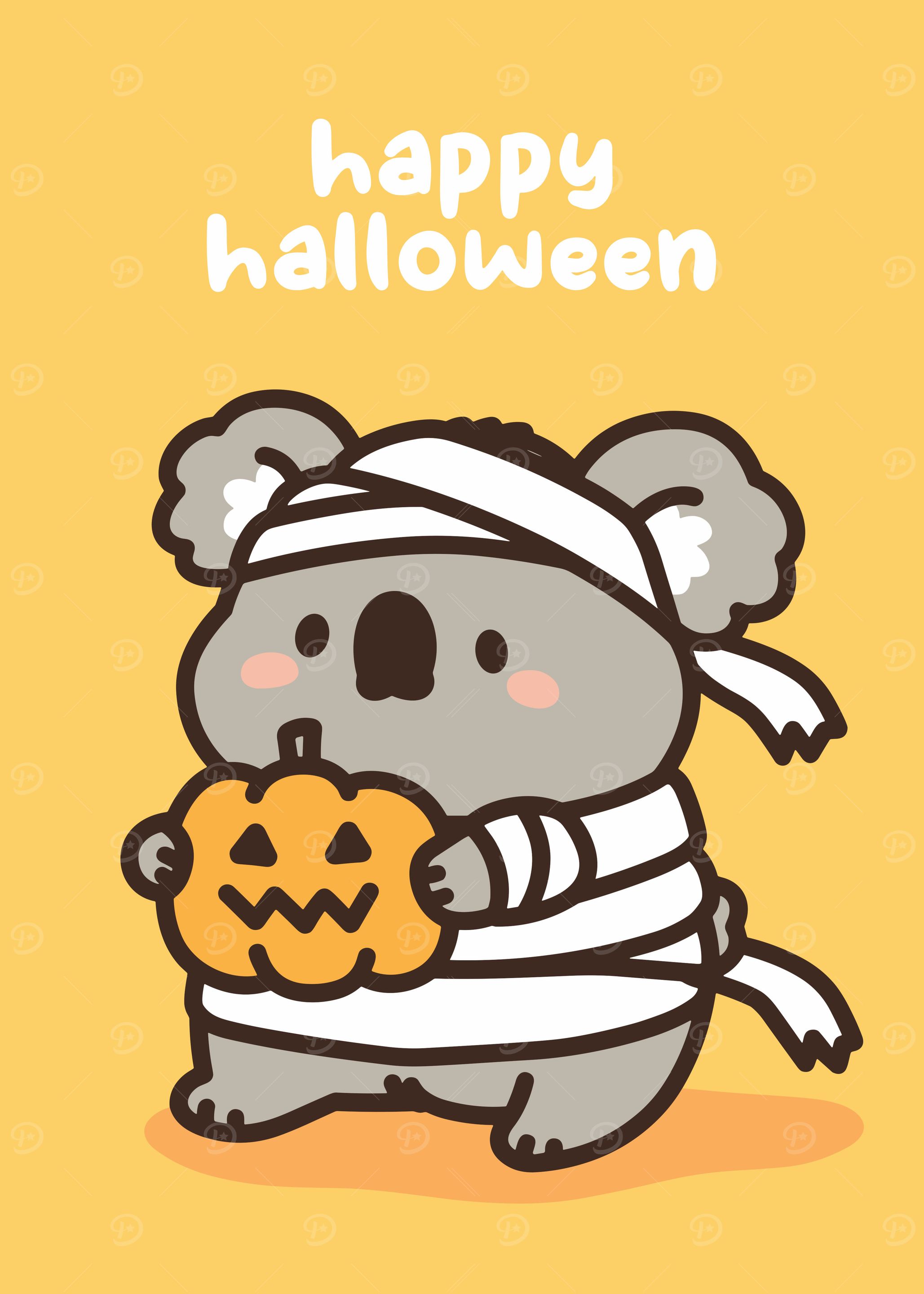 Cute Halloween Koala Mummy with Pumpkin