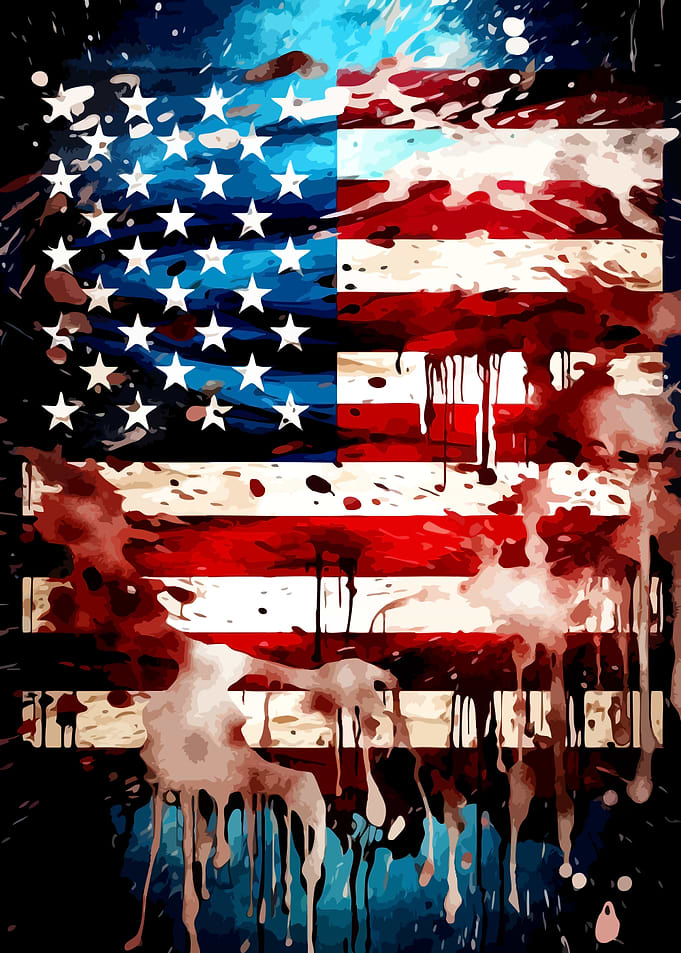 Distressed American Flag with Splatter Effect