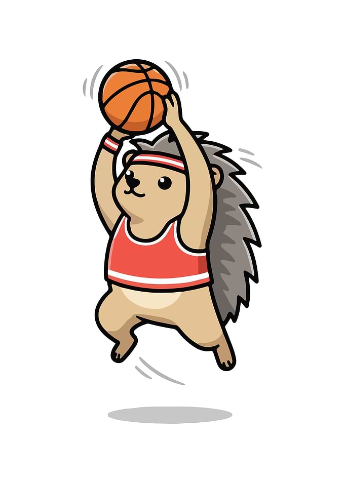 Cartoon Hedgehog Playing Basketball