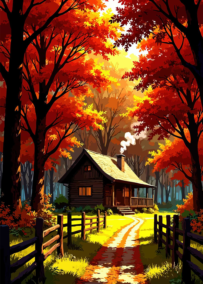 Autumn Cabin in the Woods