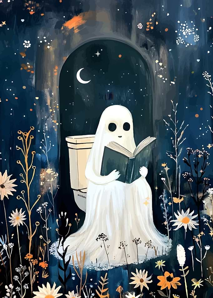 Ghost reading on a toilet