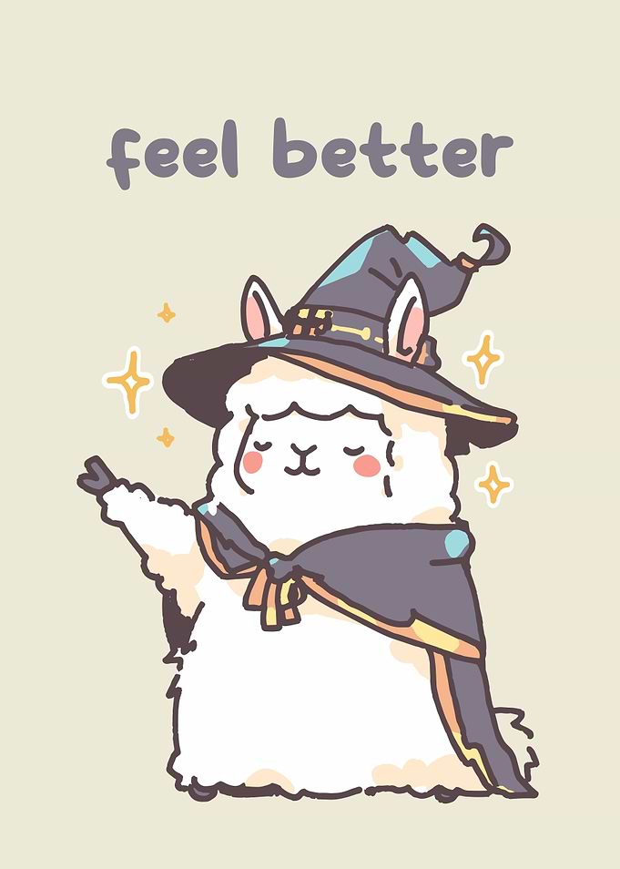 Cute Alpaca Witch Feel Better Card