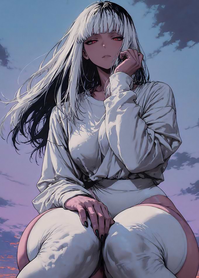 Anime Girl with Black and White Hair