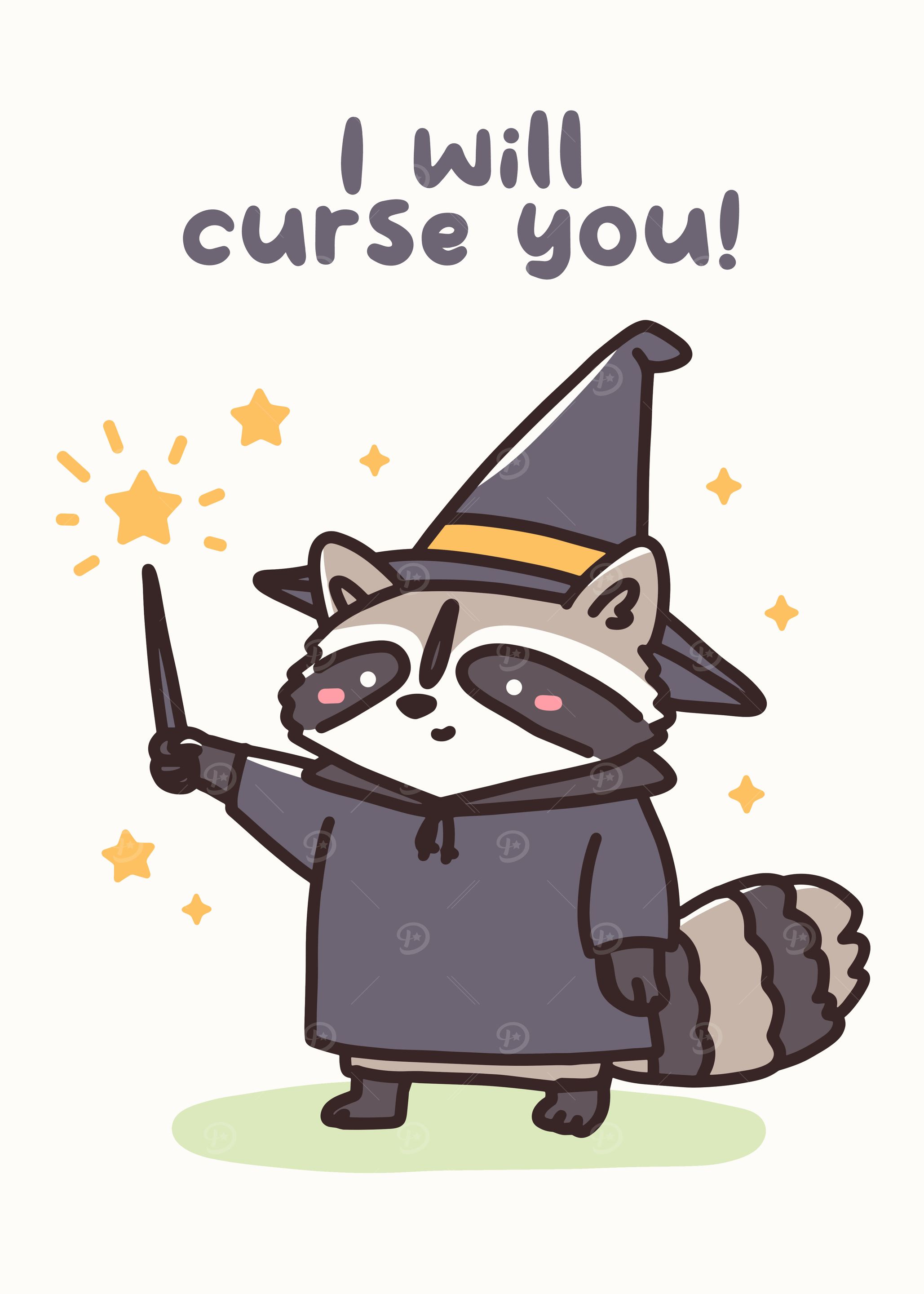 Cartoon Raccoon Wizard with Magic Wand