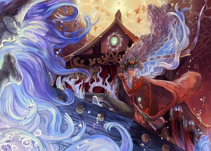 Fantasy Character on Ship with Water