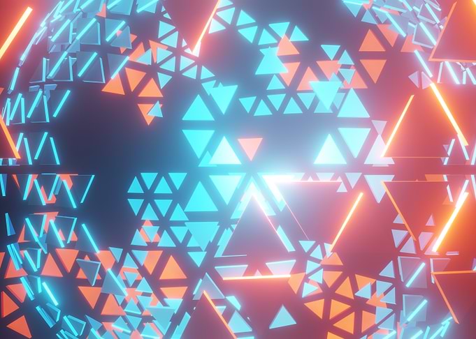 Abstract Triangles Glowing Blue and Orange