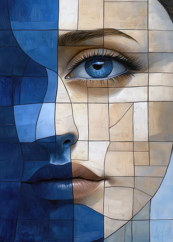 Abstract Portrait in Blue and Beige