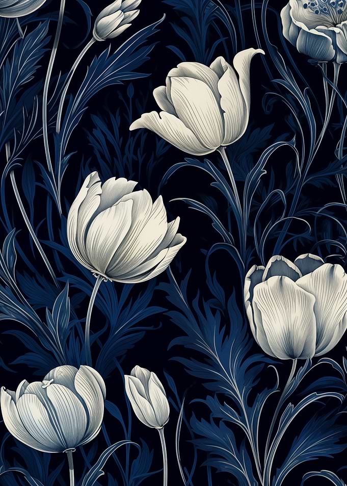 Floral Pattern White Tulips
