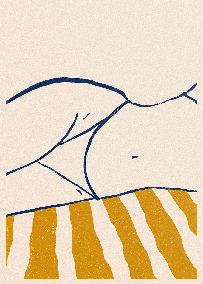 Minimalist Body Art with Striped Towel