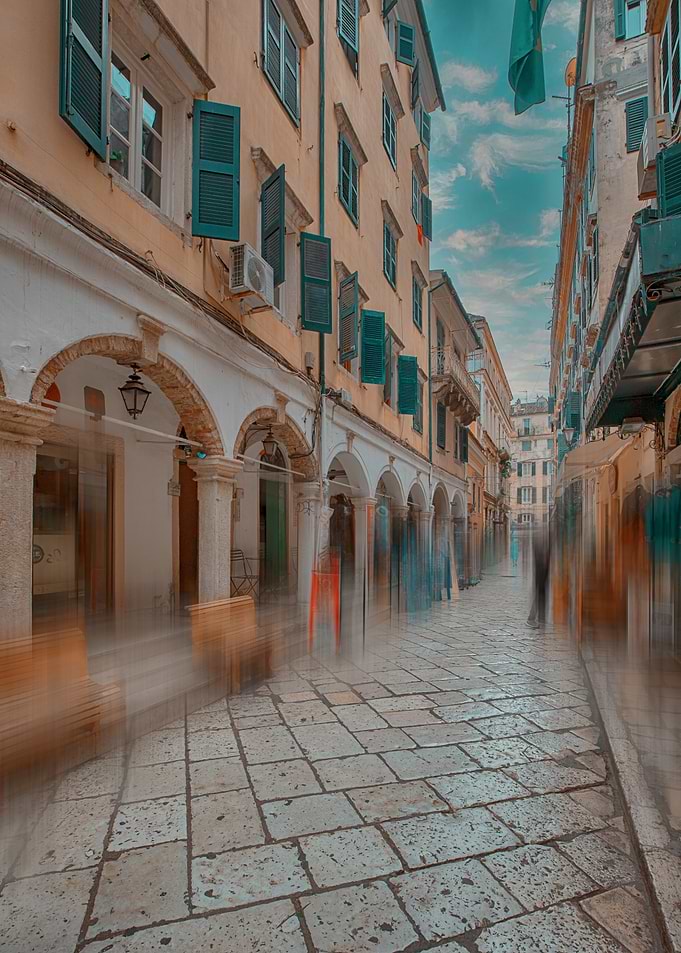 Corfu Town Street Scene, Greek Island