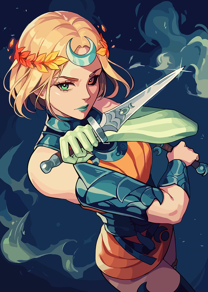 Female Warrior with Daggers Illustration