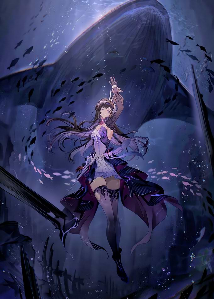 Underwater Anime Girl with Whale