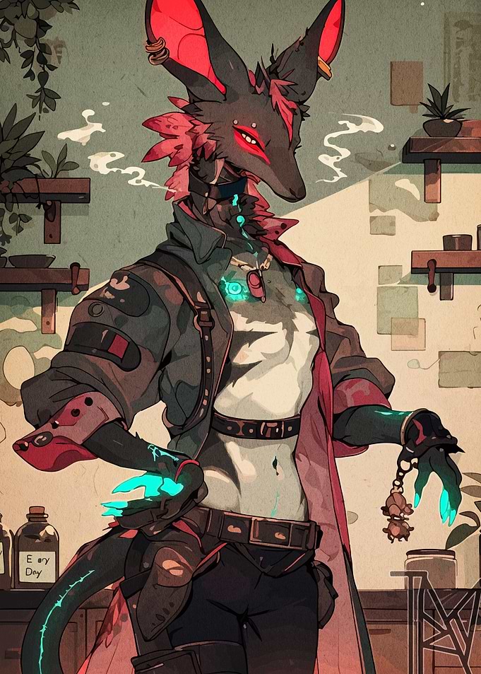 Anthropomorphic Fox Character in Interior Setting