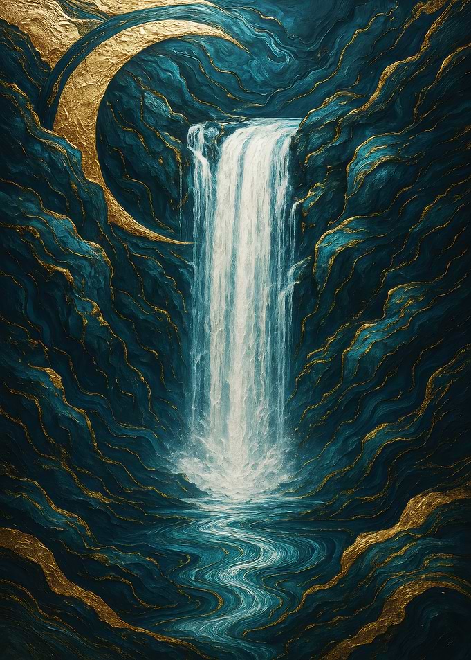Waterfall with Golden Accents