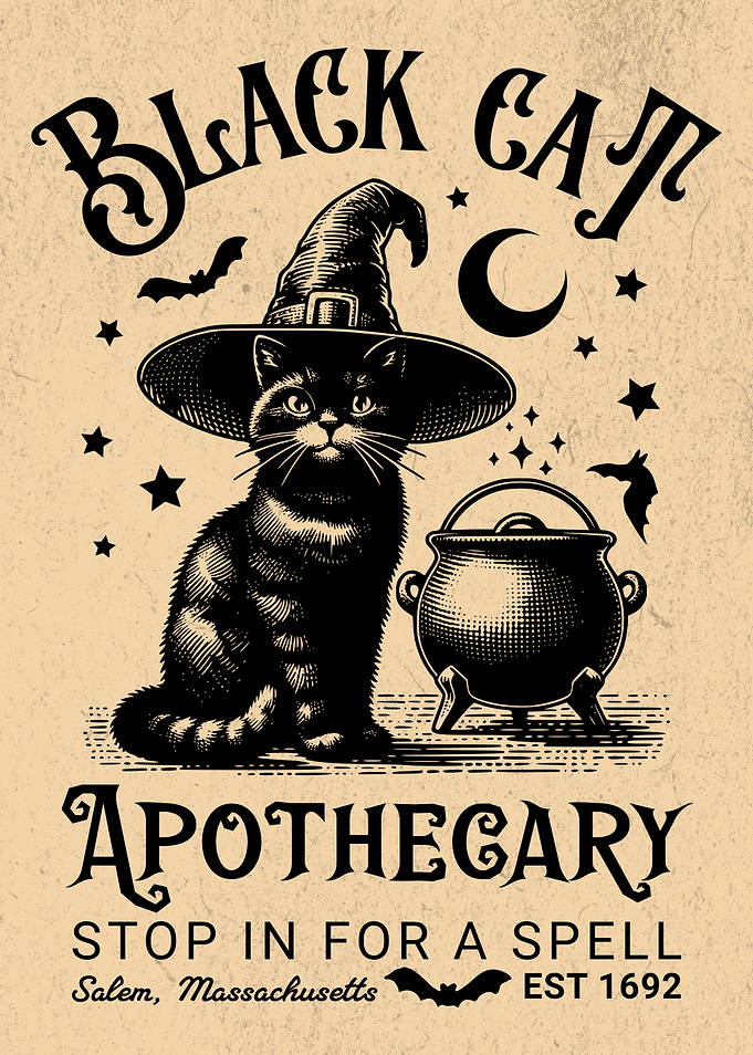 Black Cat Apothecary Vintage Halloween Poster