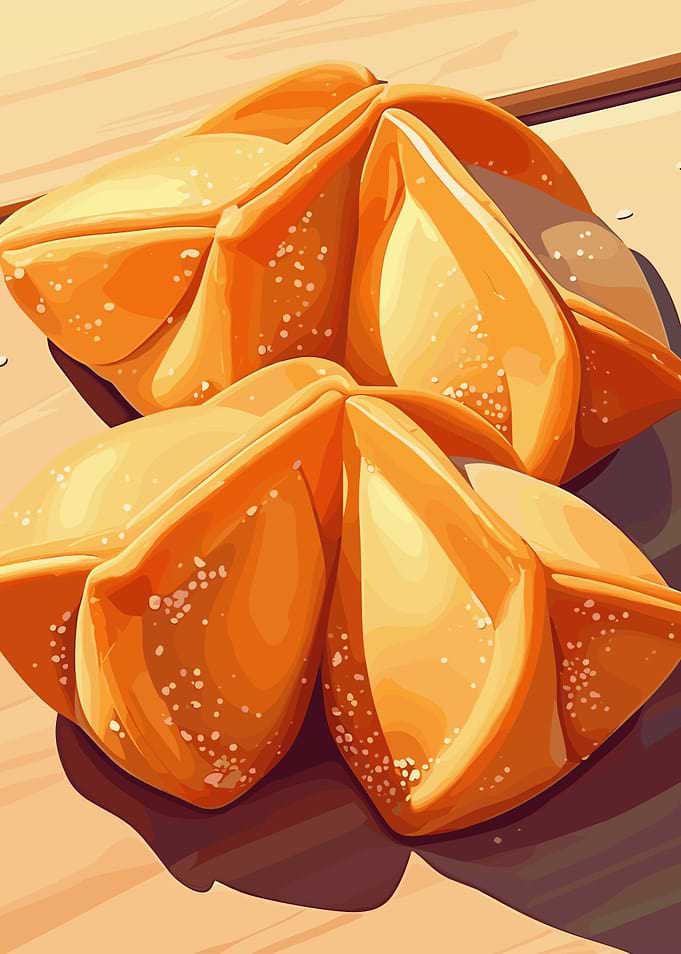 Stylized Fortune Cookies on Wooden Surface