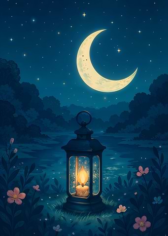 Night Lantern with Moon and Stars