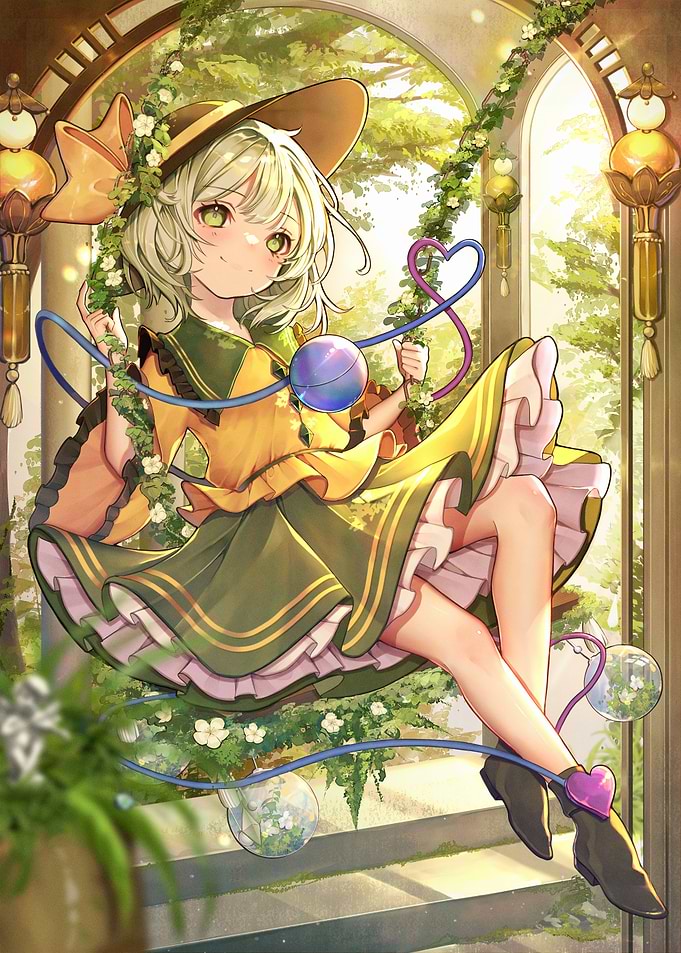 Anime Girl on Floral Swing