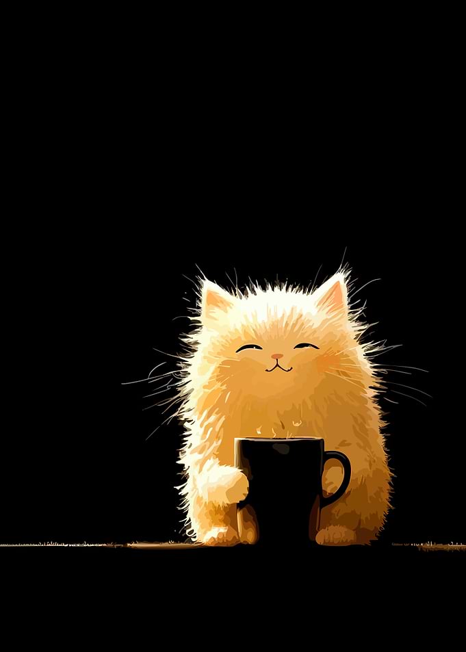 Cute Cat with Coffee Cup