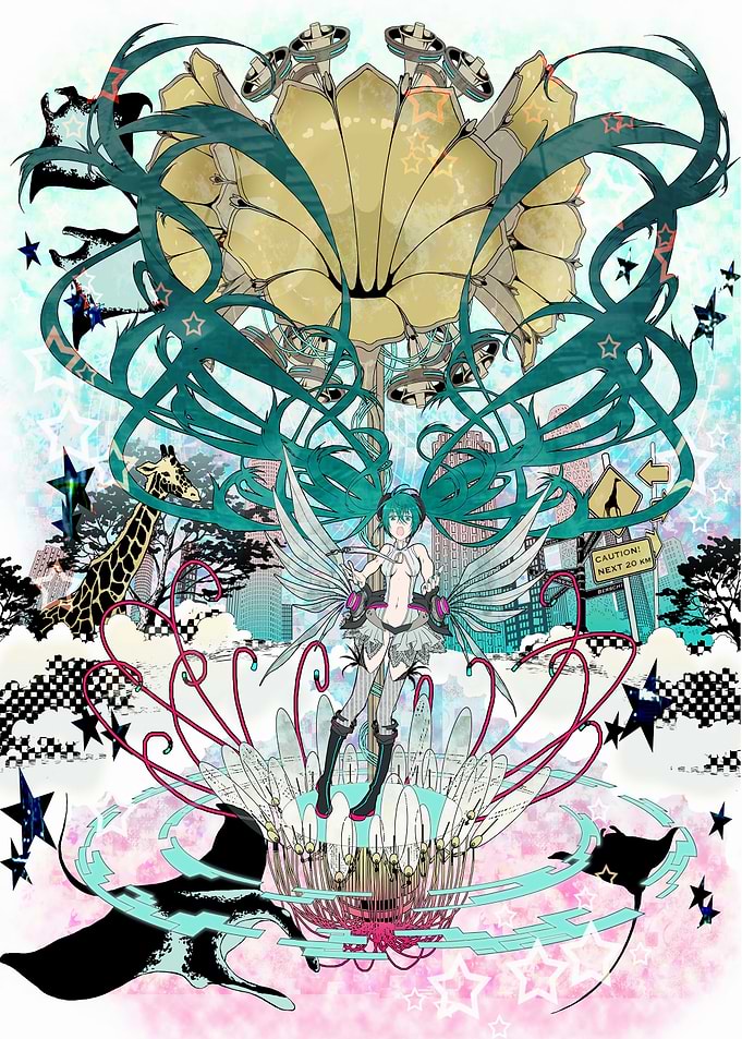 Anime Girl with Wings and Giraffe