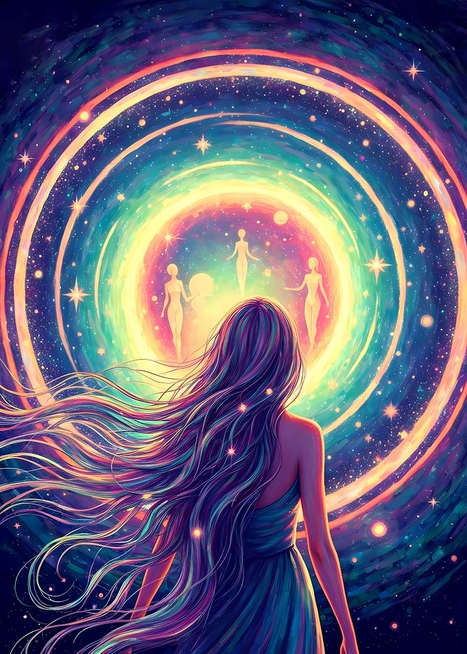 Cosmic Portal with Woman and Figures