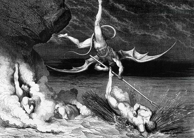 Engraving of a Devil with Humans