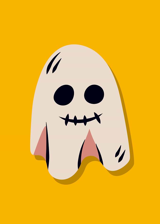 Cute Cartoon Ghost on Yellow Background