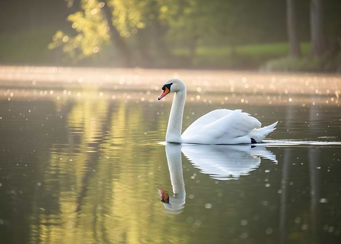 Swan on a Misty Lake