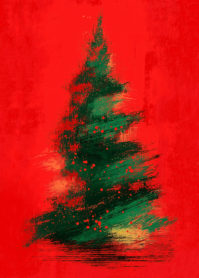 Abstract Christmas Tree on Red Background