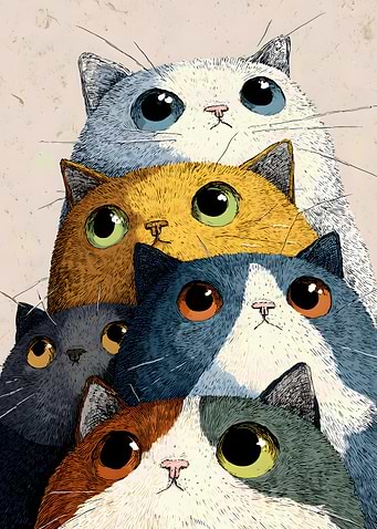 Stack of Colorful Cats Illustration