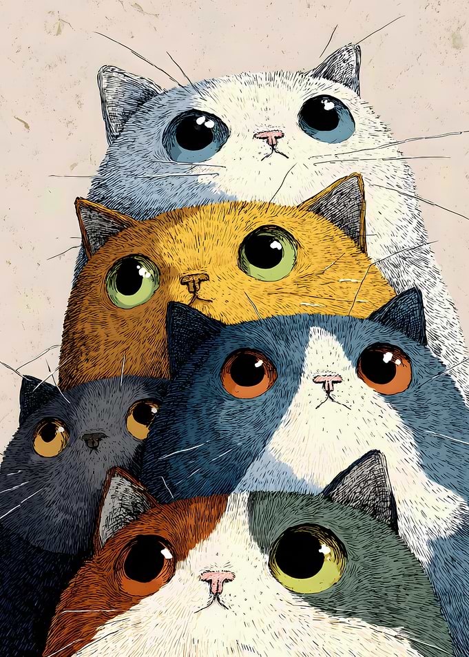 Stack of Colorful Cats Illustration