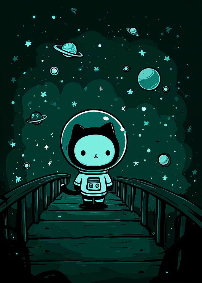Cat Astronaut on Bridge in Space