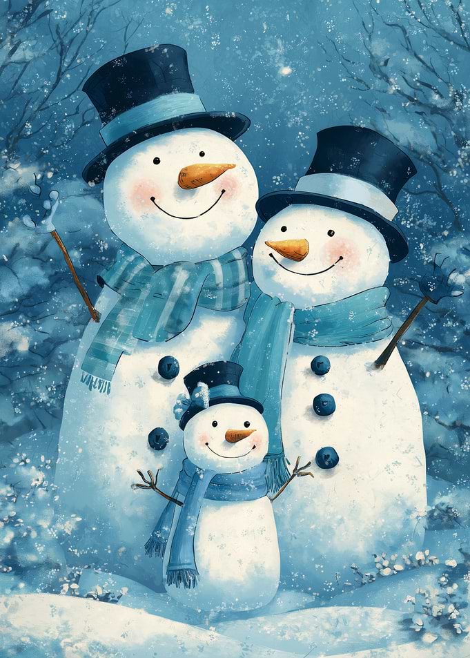Snowman Family Winter Scene