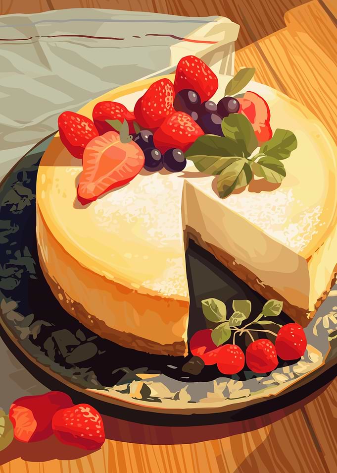 Delicious Cheesecake with Berries Illustration