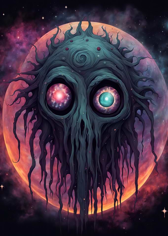 SciFI Cosmic Horror Entity with Galaxy Eyes
